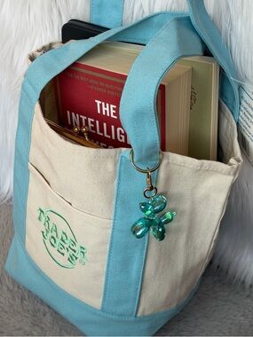 2026 Limited Edition Trader Joe's Mini Blue Canvas Tote with Balloon Dog Charm